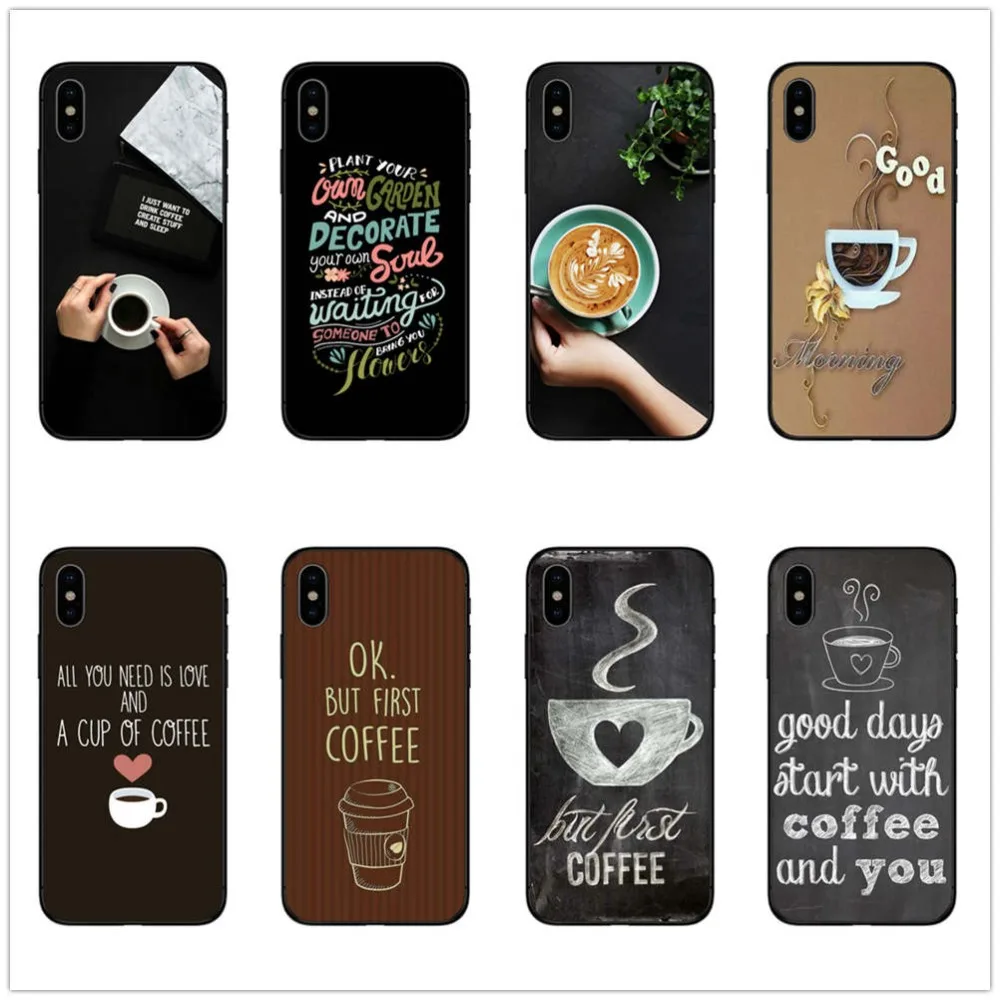 

luxury silicone case for iphone 8 plus case ok but first coffee time black tpu soft for iphone xs cover 7 6 6s 5 5s se x xr max