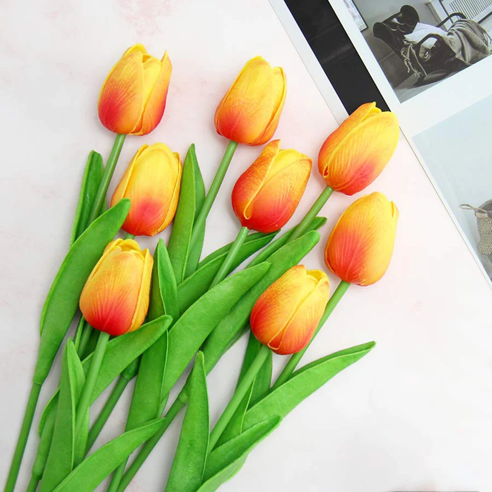 

22pcs/set Artificial Tulips Flowers Simulation Fake PU Flowers Bridal Bouquet Photography props Wedding Home Party Decoration