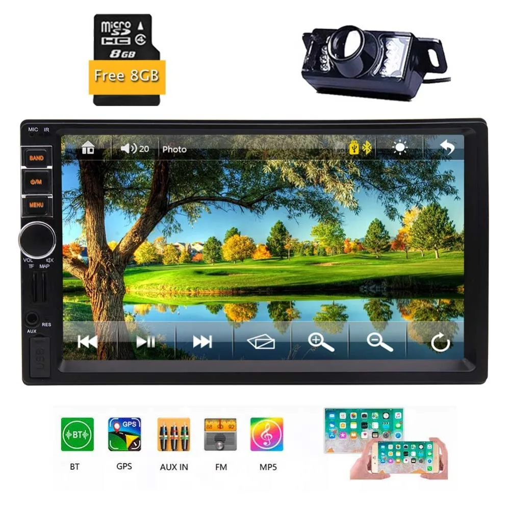 

7-Inch Touch Panel Control Wireless Rear Camera 8GB Map Card GPS Antenna Remote Control support USB SD SWC Phone Mirror Eincar
