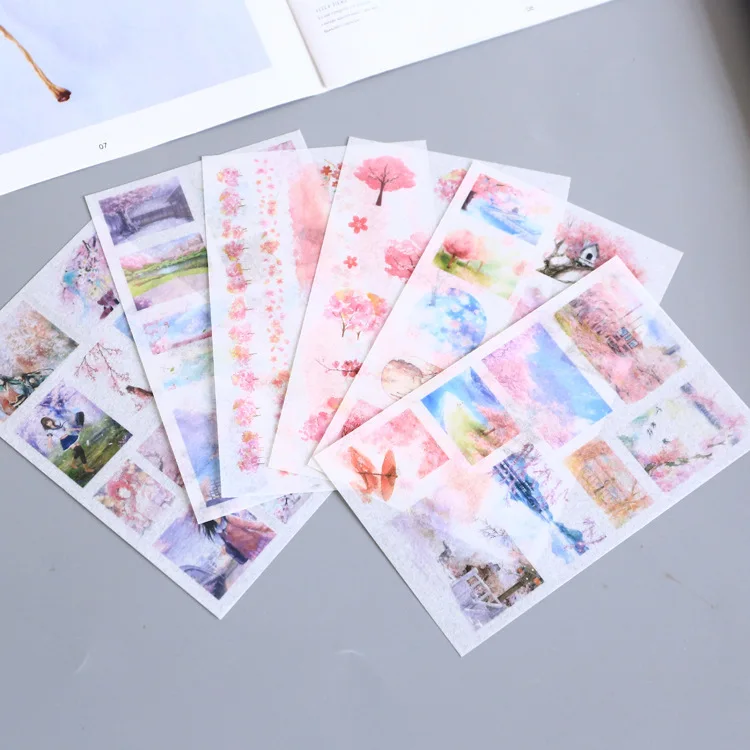 

6 Sheets/Set Japanese Cherry Blossom DIY Decoration Scrapbooking Stickers Transparent PVC Stationery Diary Stickers
