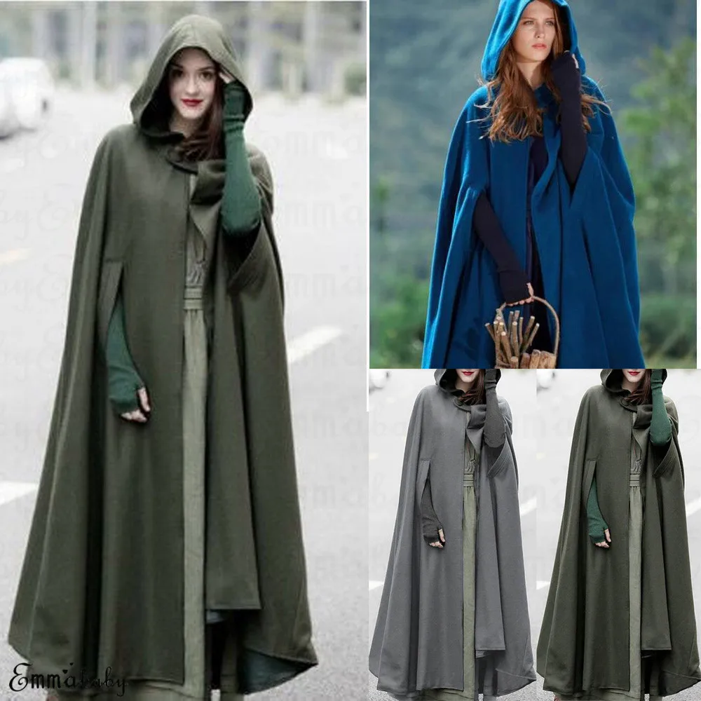 Womens Long Cape Cloak Hooded Wool Blend Coat Sleeveless Winter Poncho Cardigan