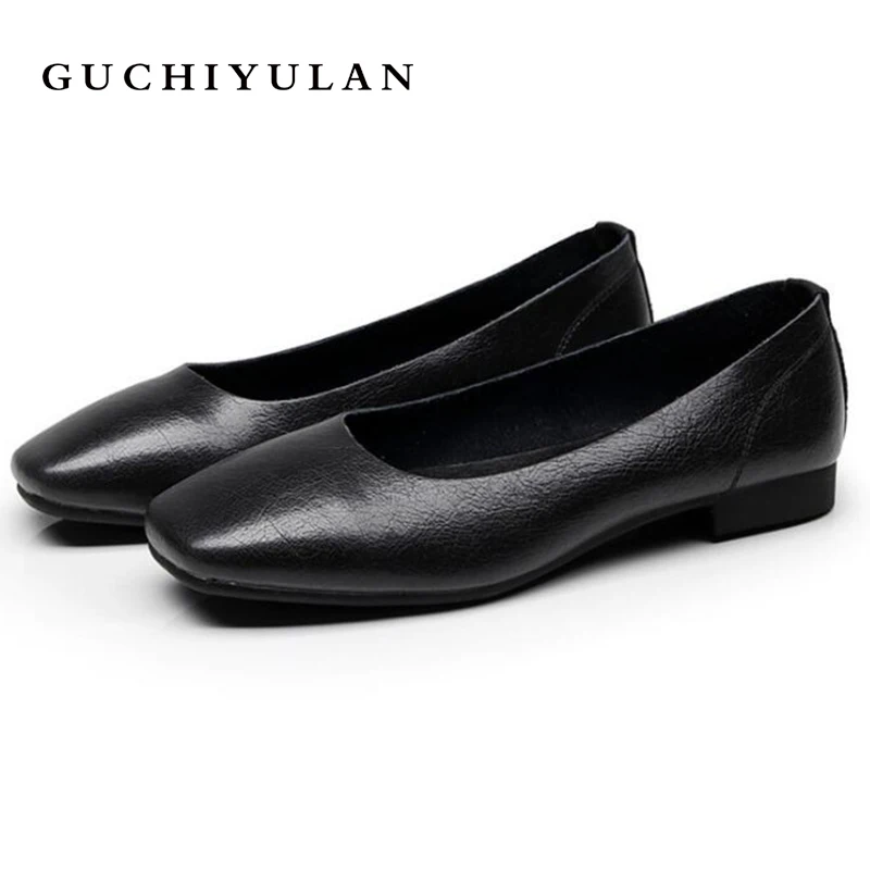

Vintage Art handmade shoes Cowhide Leather Flats Women Shoes Shallow mouth Casual Fashion Women Shoes black Plus Size 41-42