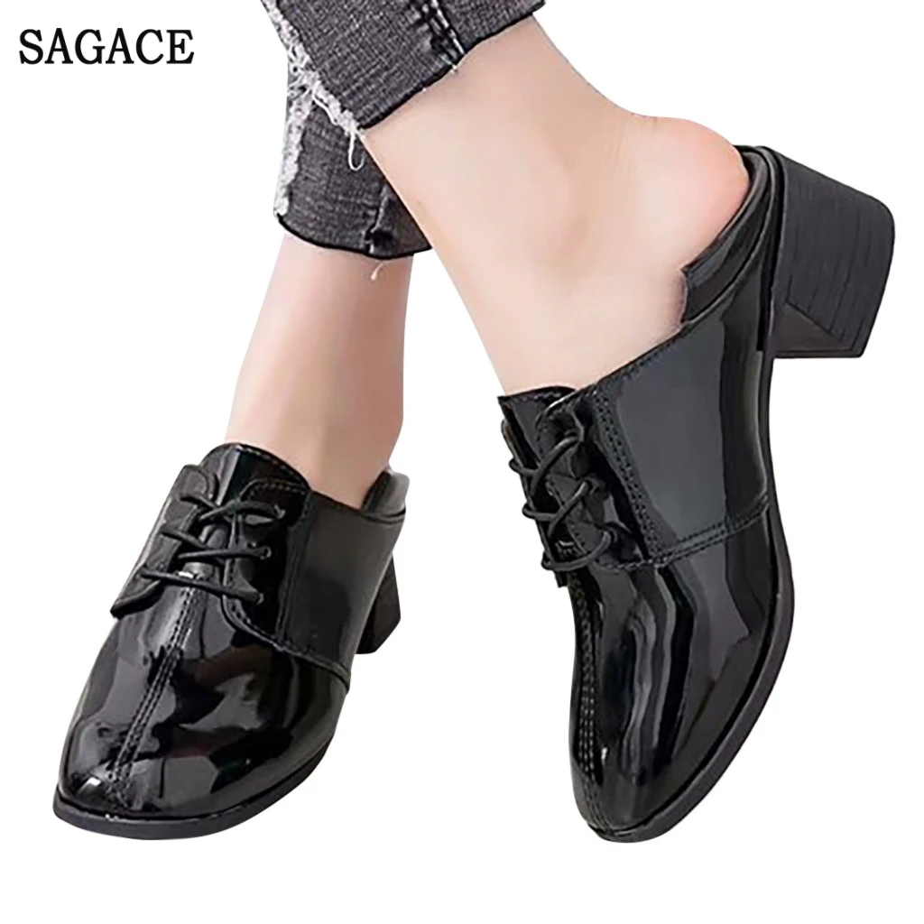 

SAGACE Ladies Square Heel Pumps Shoes Casual Black England Style Chunky Heels Single-shoe Loafers Mid Heels Office Shoes