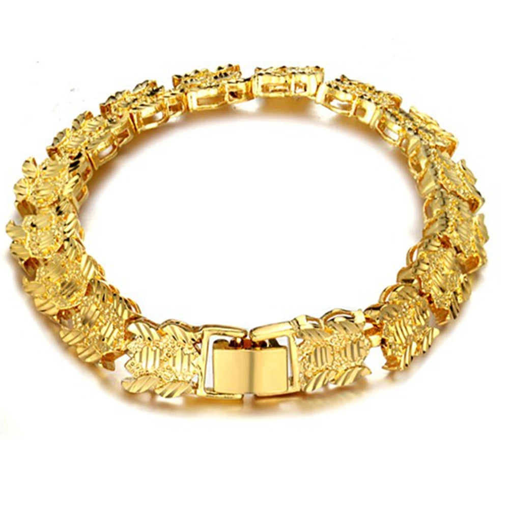 

Wide Wrist Chain Link Yellow Gold Filled Bracelet For Women Men