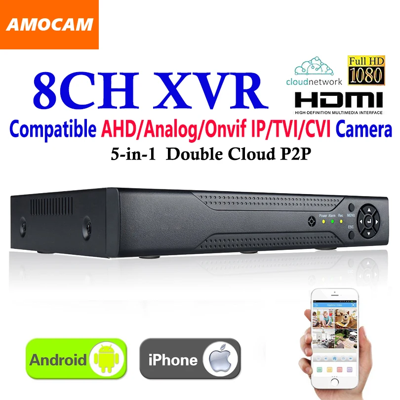 Новые CCTV 8-канальный видеомагнитофон xvr все HD 1080 P 8CH видеорегистратор Super DVR Запись 5 в 1 поддержка adh/аналоговый/Onvif IP/TVI/камера CVI