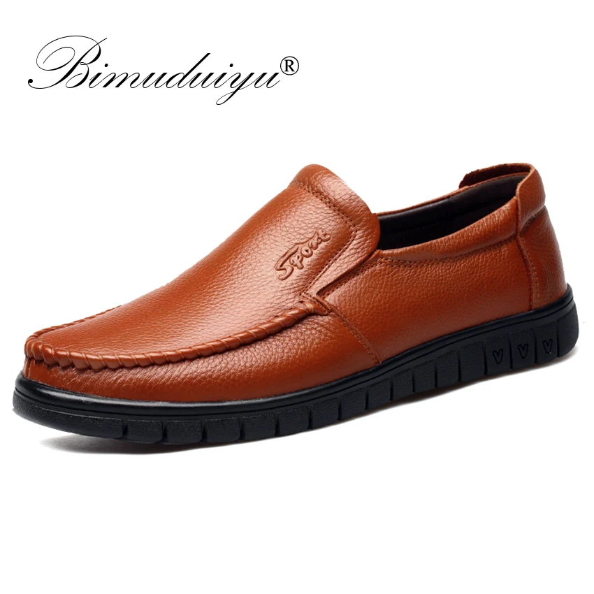 BIMUDUIYU/модные удобные дышащие мягкие лоферы из натуральной кожи; мужские мокасины; повседневная мужская зимняя обувь на плоской подошве