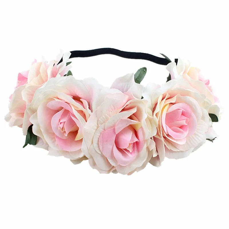 

Bohemia Bride Rose Flower Wreath Headbands Girls Fashion Crown Hairband Wedding Headband Garland Hair Accessories