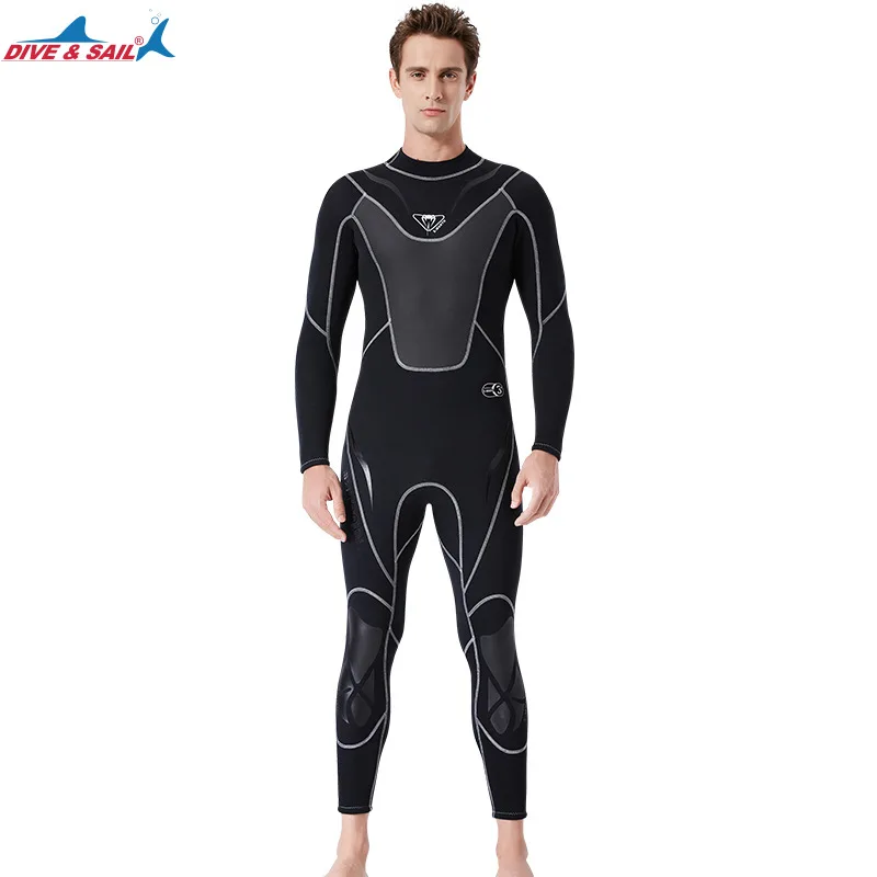 DIVE&SAIL Men Full-body 3mm Neoprene Wetsuit Surfing Swimsuit One-piece Scuba Diving Snorkeling Spearfishing Wet Suit - Цвет: Черный