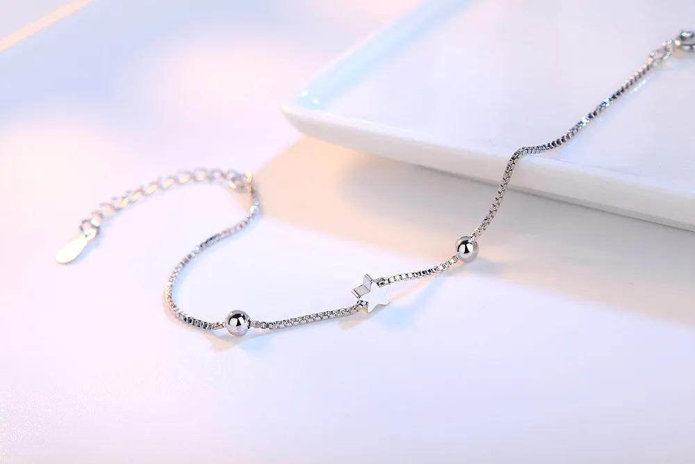 XIYANIKE 925 стерлингового серебра квадратные и Звездные бусины коробка форма цепи браслеты простые милые модные для женщин подарок девушке другу