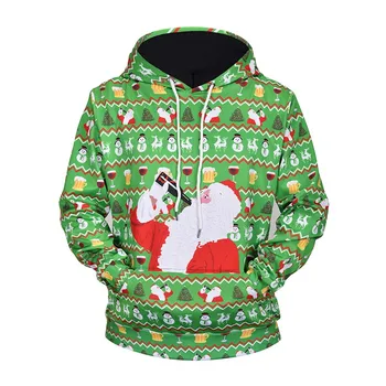 

Men's 3D Print Santa Claus Drinking Beer Christmas Clothing Hoodies Pullover Hoodied for Women/Men Loose Hooded Sweatshirts