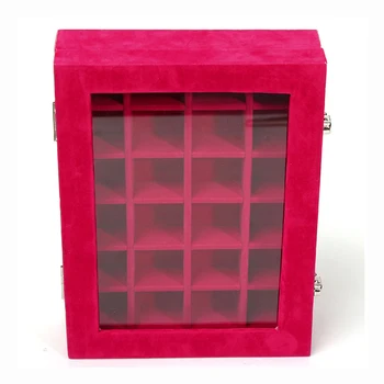 

24 grid Display Box Jewelry Storage Glass Bracelet Watch pillow Buckle Rose Red