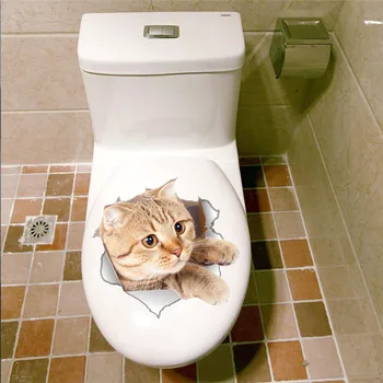 3d Hole View Vivid Cats Dog Wall Sticker Toilet Kitchen Decoration Animal Decals Art Sticker Poster
