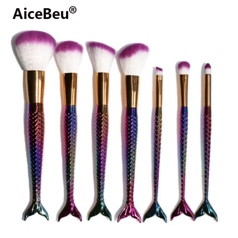 AiceBeu большой Русалка макияж кисти набор тональная Пудра Тени для век контуринг, консилер, румяна косметический инструмент для макияжа - Handle Color: 7Pcs