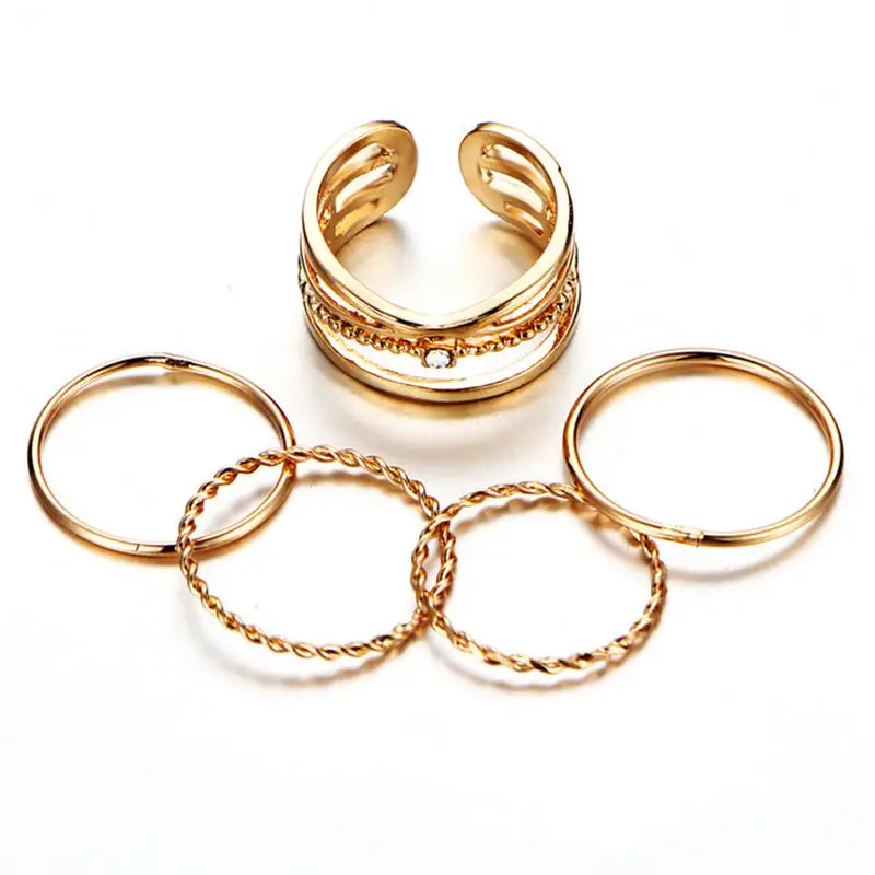 

5 Pieces / Set Of Fashion Gold X Knuckle Ring Set Ladies Retro Ring Girl Party Jewelry Gift
