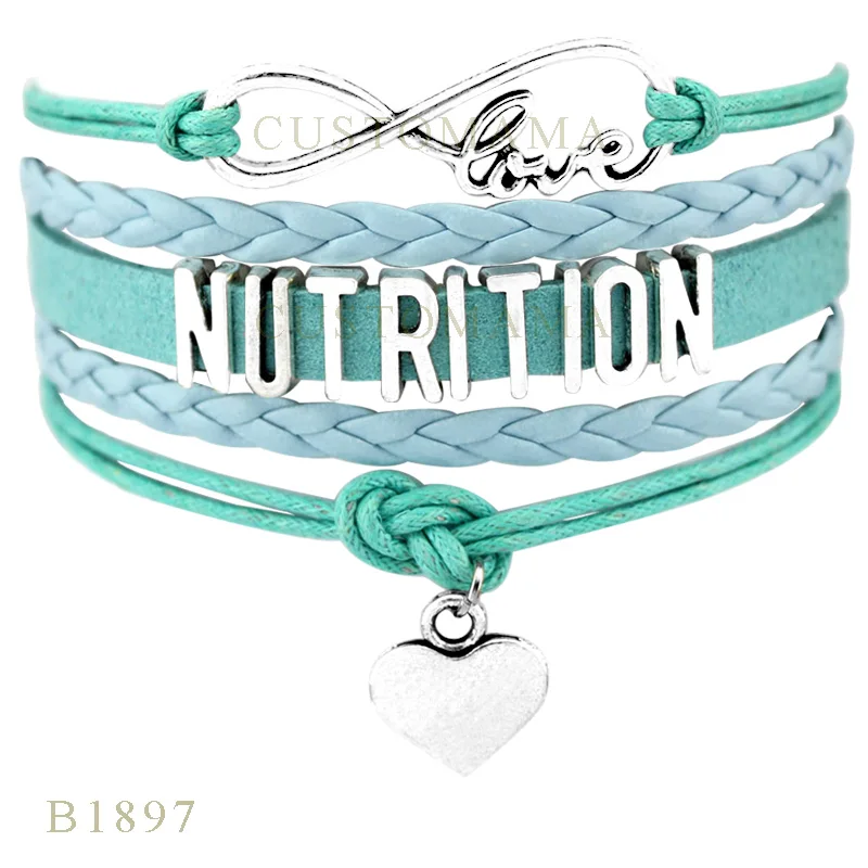 (10 PCS/lot) Custom Infinity Love Nutrition Heart Charm Bracelet Gifts