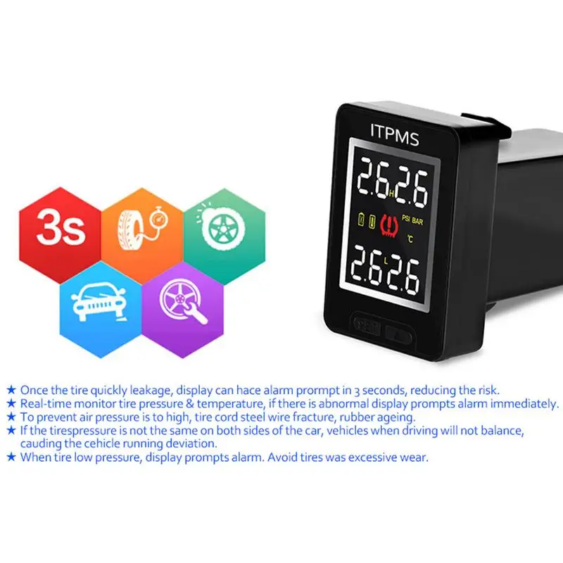 U912 Car TPMS Wireless Auto Tire Pressure Monitoring System With 4 External Sensors LCD Embedded Monitor For Toyota
