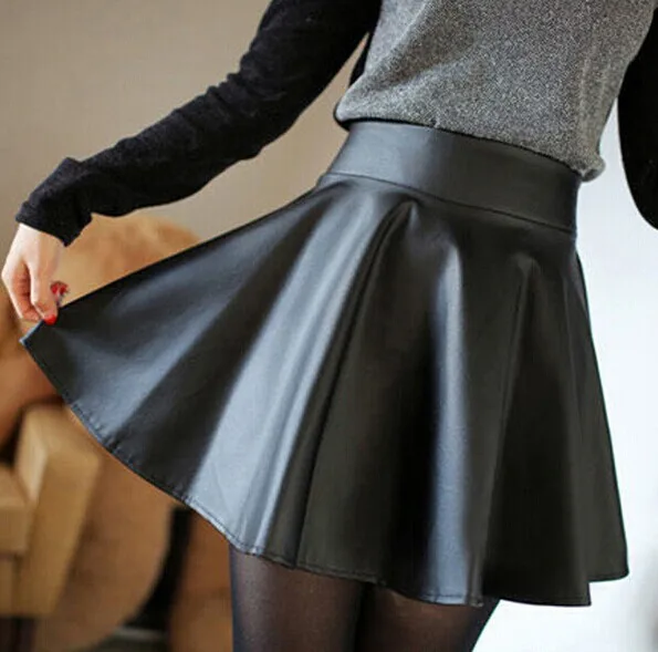 New 2018 Korean Fashion Black PU Leather Skirt Women Vintage High Waist