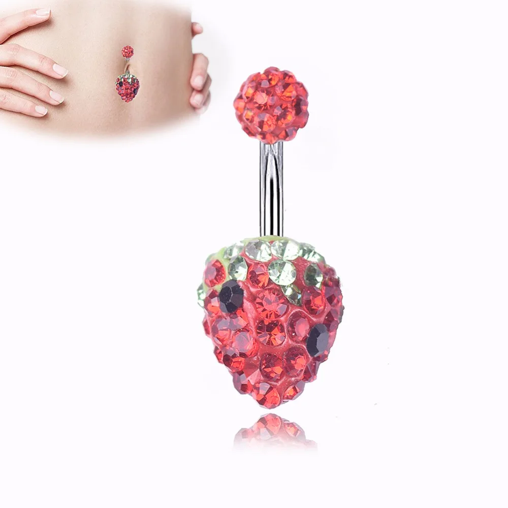 Cute Red Rhinestone Crystal Strawberry Navel Ring Belly Button Rings