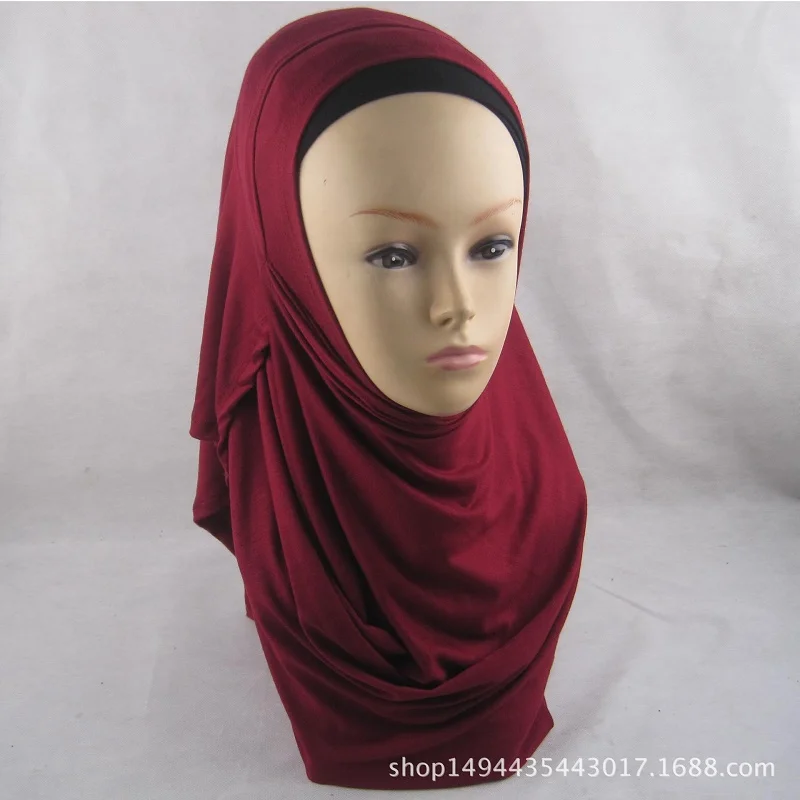 Высокое качество модал Хлопок мусульманский хиджаб шаль двойная петля мгновенный Джерси хиджабы ислам скромный для женщин простой цвет готовая одежда тюрбан - Цвет: 14 wine red