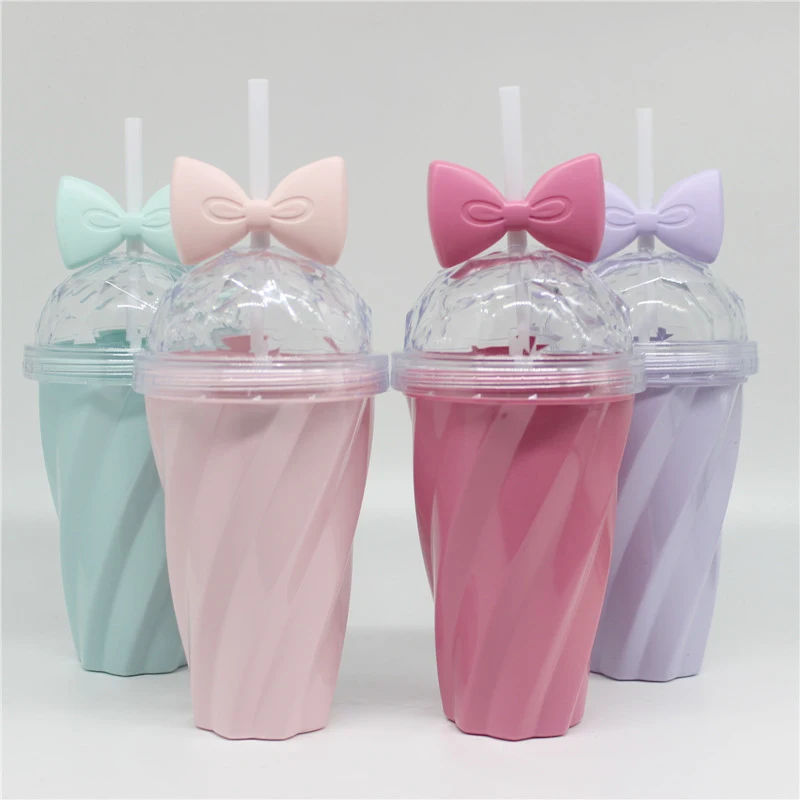 

400ML Cute Butterfly Knot Candy Color Straw Twisted Road Plastic Sports Water Bottle for Outdoor Travel Sports Drinking Bottles