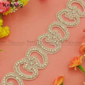 

Pretty Rhinestone Beaded Bridal Applique Trim WRA-798
