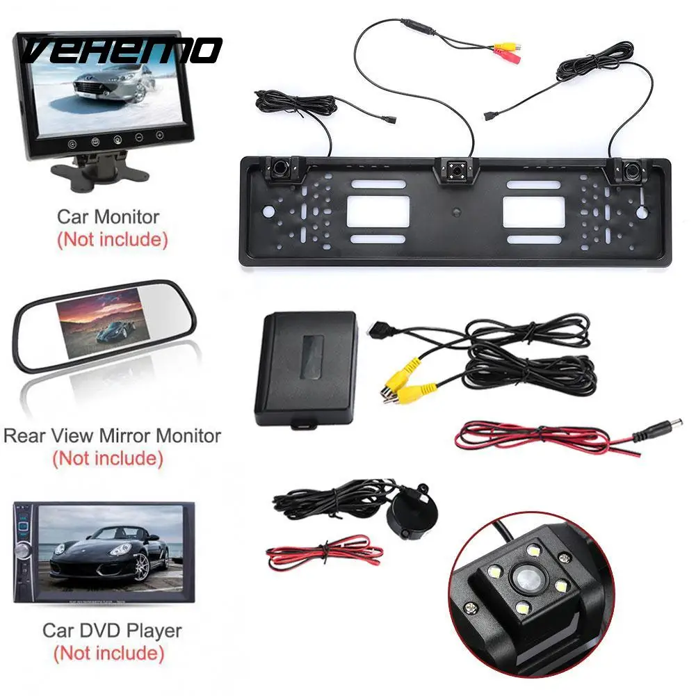 

Vehemo EU License Plate Camera Auto Car Rear View Camera Premium Backup Parking Reverse Backup Cam DIY Durable Vehicle Monitor