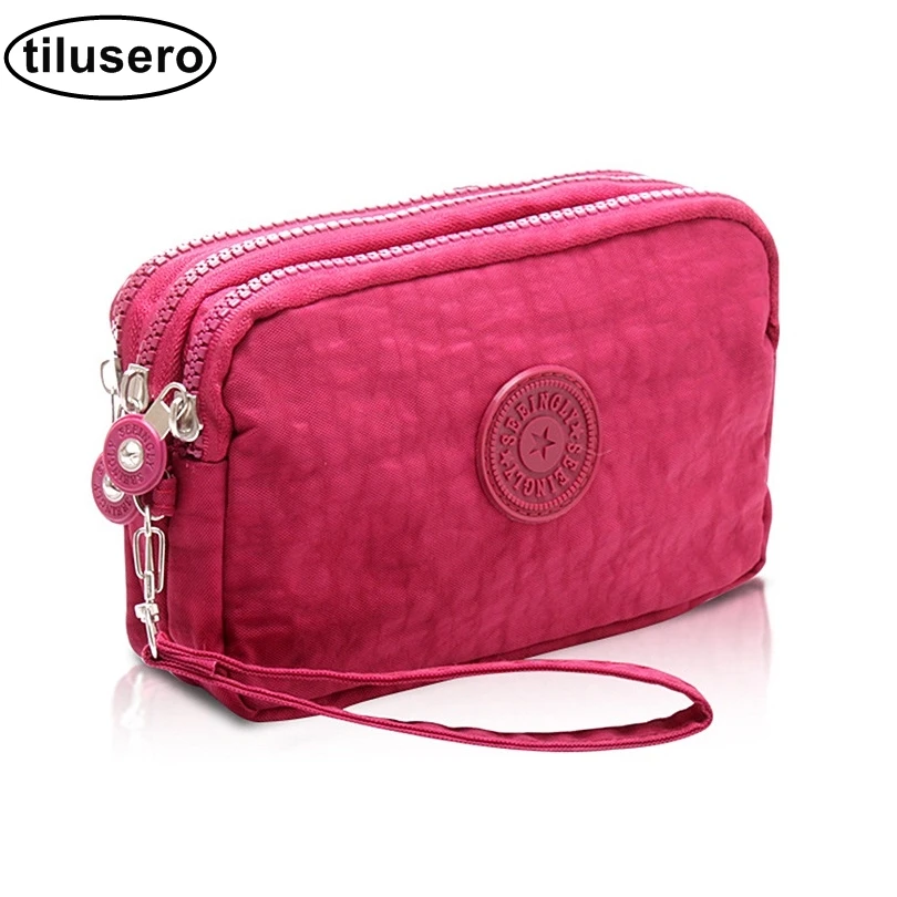 

2018 New Three Zippers Coin Purse Women Small Wallet Washer Wrinkle Fabric Phone Purse Portable Make Up Bag F015