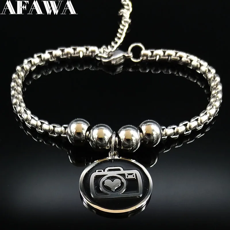 Модный браслет из нержавеющей стали для камеры, женские серебряные цветные браслеты, браслеты, ювелирные изделия, B18312