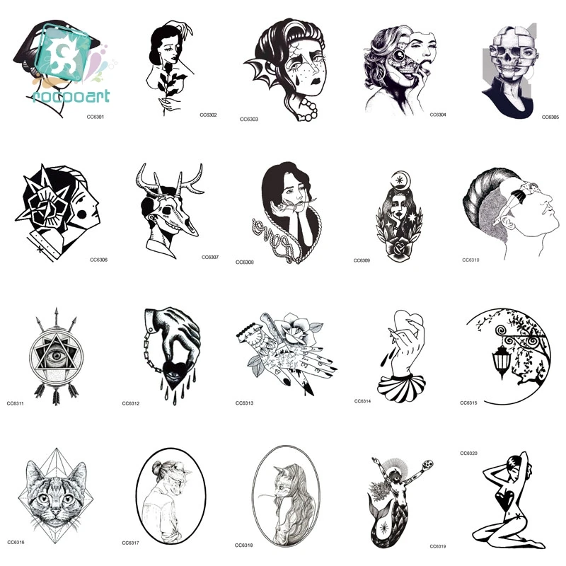 

MB CCSEX1 Vintage Old School Style Kitty Cat Head Women Skull Mask Temporary Tattoo Sticker Body Art Fake Taty Tatoo