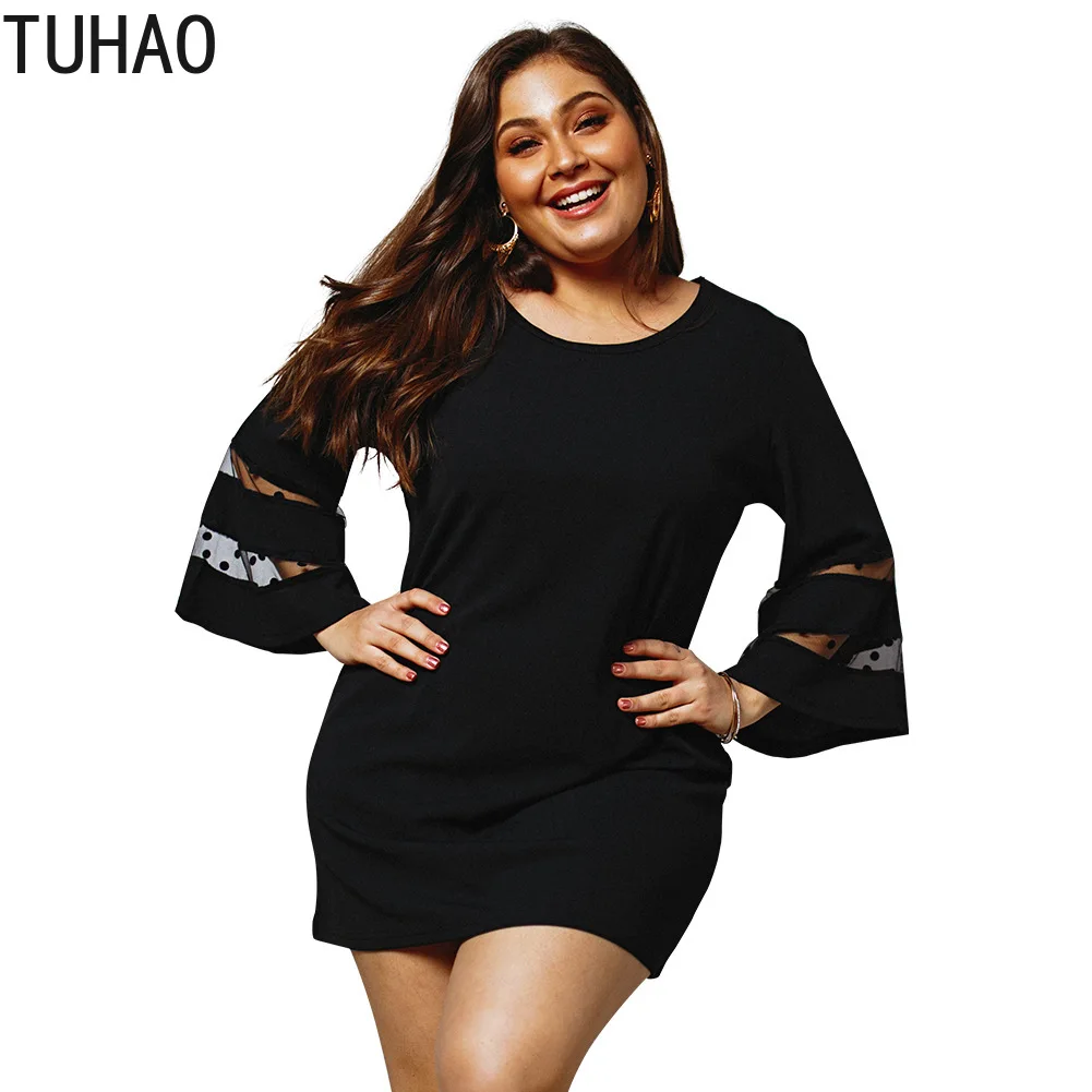 

TUHAO Dress Elegant Office Lady Large Size 4XL 3XL Women's Loose Dresses 2019 Spring Summer Pure Color Short Dress KKFS