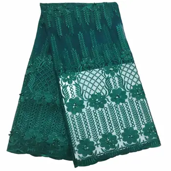 

Green African Lace Fabric High Quality French Net Embroidery Tulle Lace Nigerian Beads Beads Fabric For Wedding Party Dress