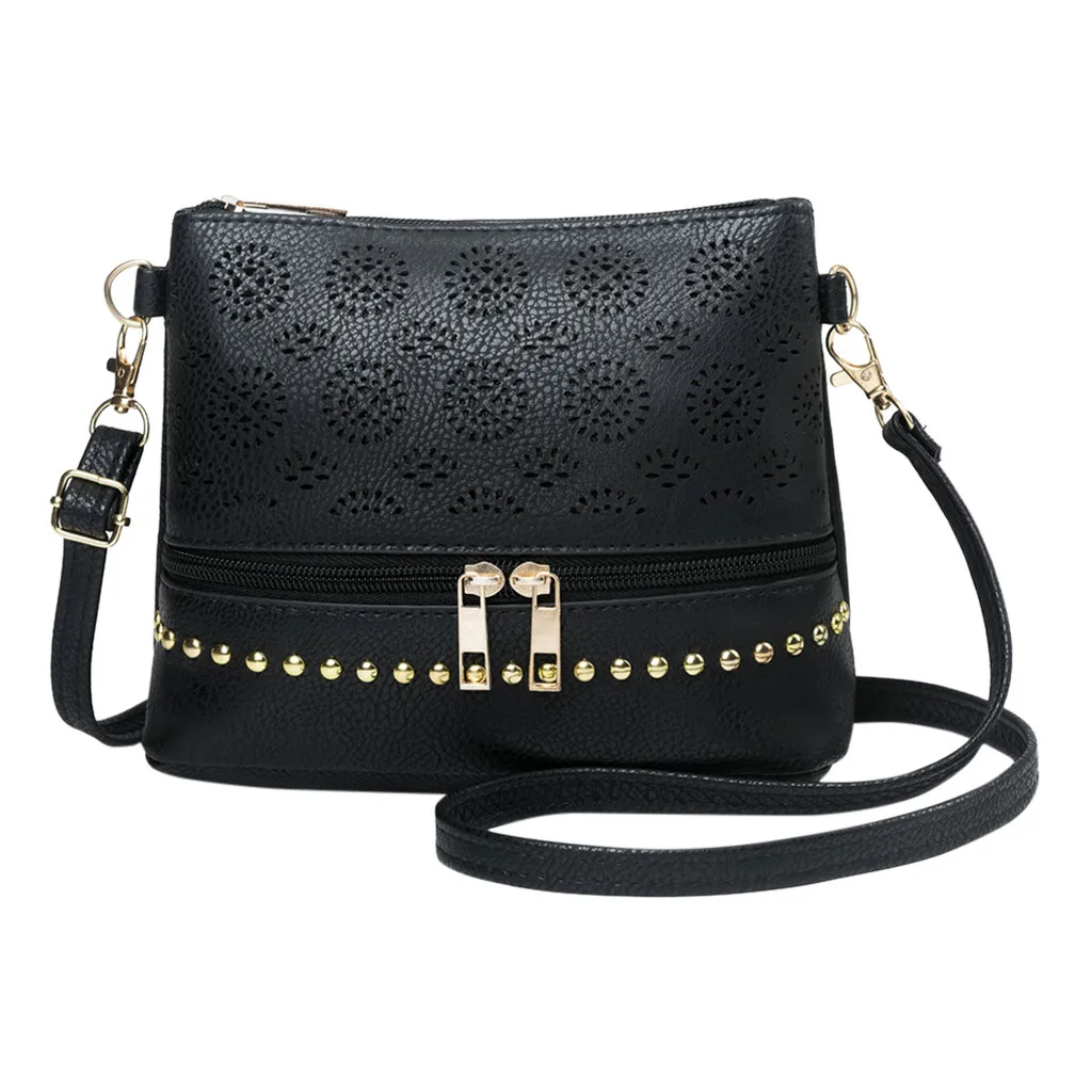 

Women 's New Wild Front Zipper Punching Crossbody Women Leather Crossbody bag Purses Mini Shoulder Messenger Handbag#25