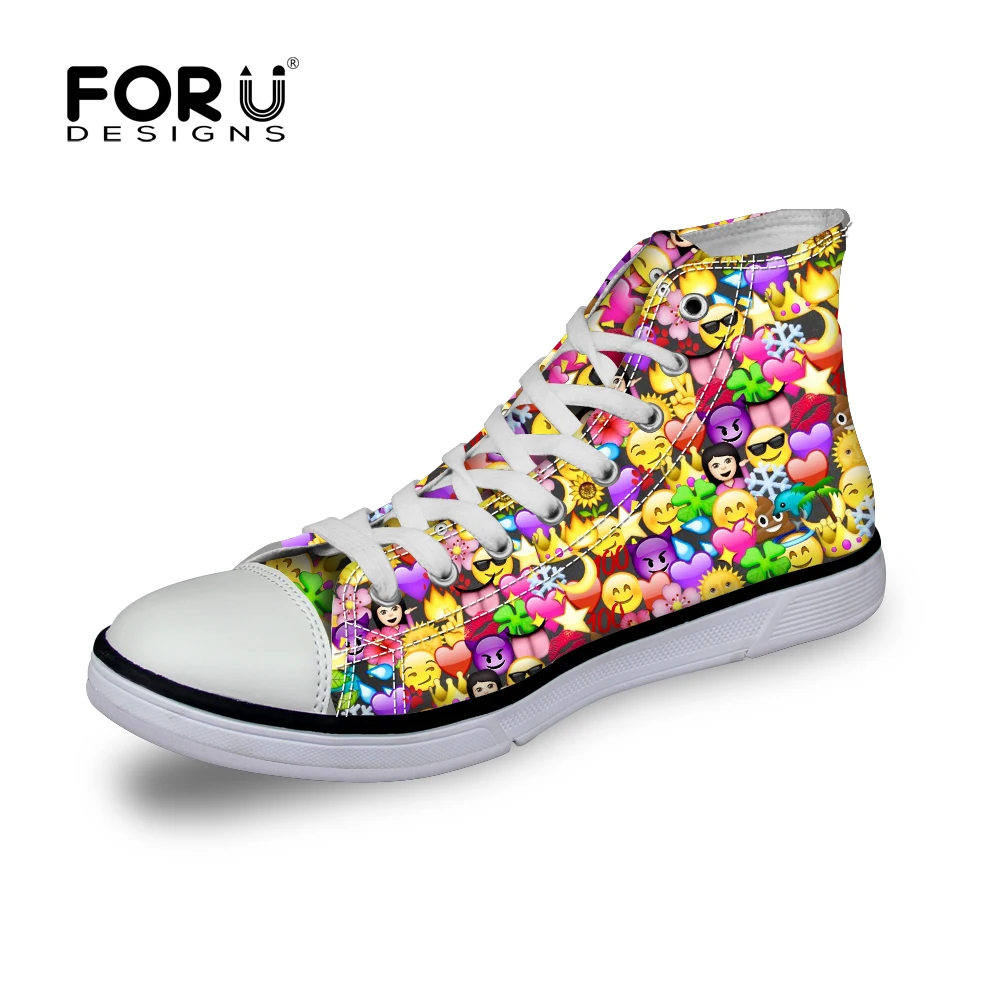 FORUDESIGNS Classic Canvas Shoes Classic High Top,Emoji Smile Face