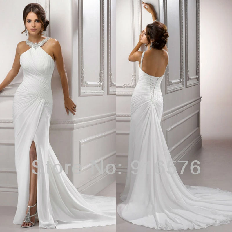 white halter neck gown