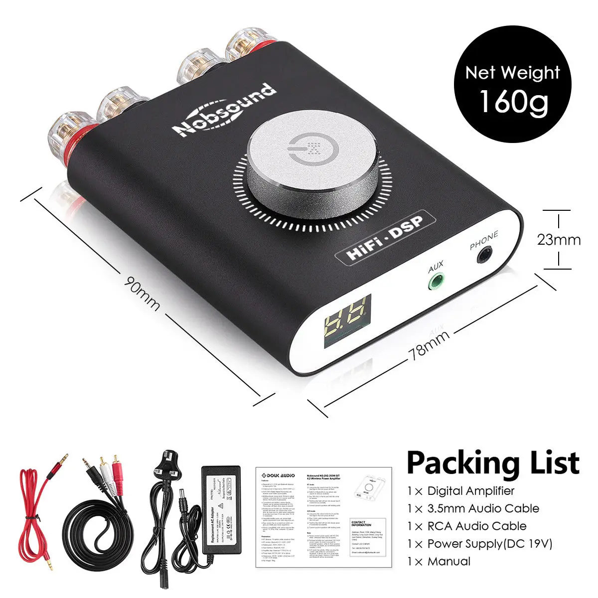 Nobsound Hi Fi DSP TPA3116 Digital Power Amplifier Hifi Stereo Audio Headphone Amp Bluetooth 5 0 Audio Receiver