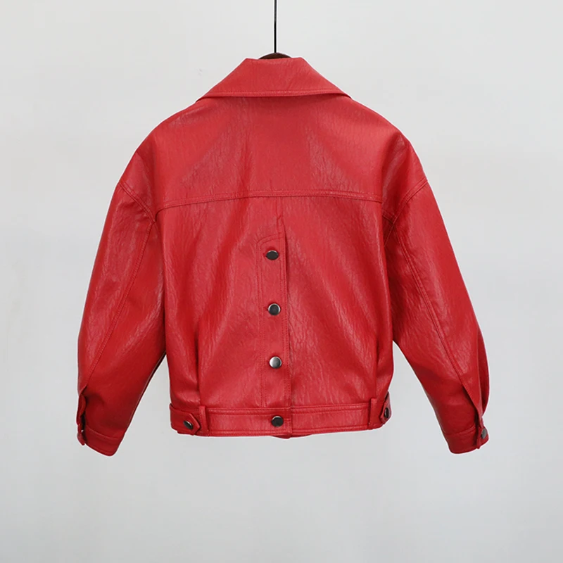 Vestes rouge Noir Boutons Chaqueta Rouge Noir Jeune Pu Nouveau Printemps Moto Automne Slim Cuir Design Manteau Faux Veste Gee En Mujer xxHaw1nqCR