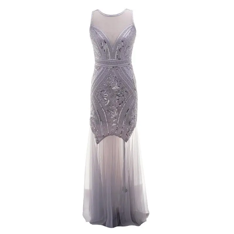 Халат De Soiree, бисерное вечернее платье с блестками, длинное вечернее платье русалки, вечерние платья для выпускного вечера, новые стильные вечерние одежды, длинные платья 84400 - Цвет: gray