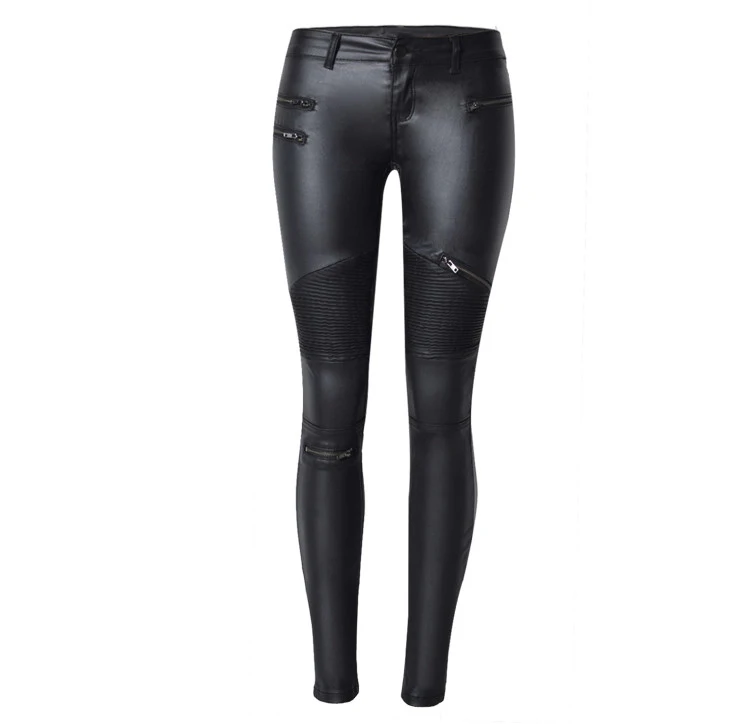 2017 Spring Fashion Women Brand Clothing Sexy Coated Jeans Pants Spliced Faux PU Leather Pants Fitness Lady Long Legging Pants (8)_