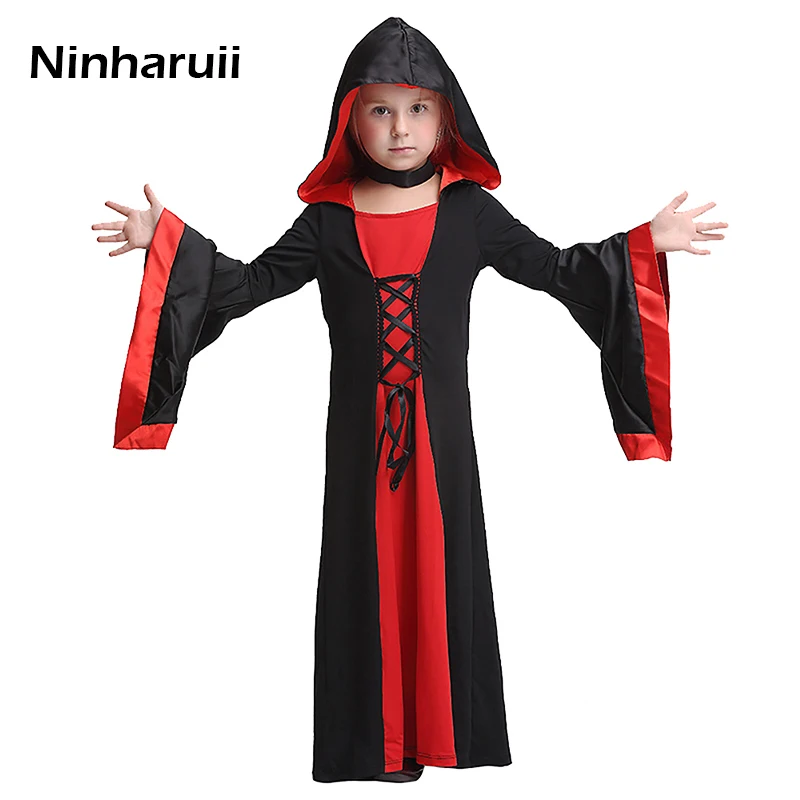 Новый костюм на Хэллоуин для детей осень девушка вампира платья с капюшоном