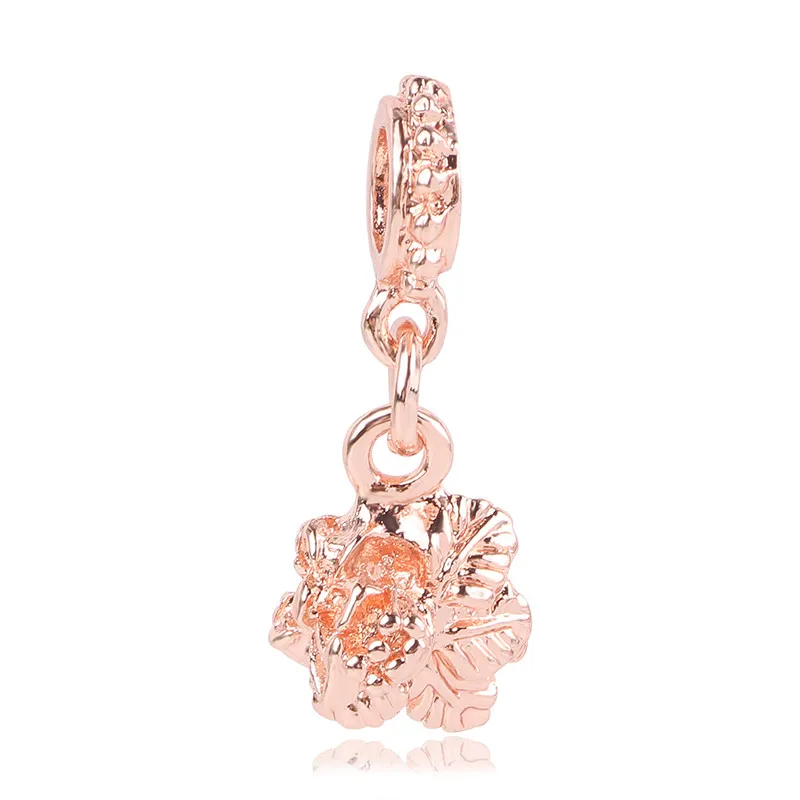 New Rose Gold Blush Pink Magnolia Bloom Bead Fit Original Pandora Charms Silver 925 Women Bracelet Jewelry DIY Making Gifts - Цвет: X-482