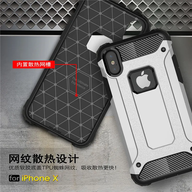 HereCaseStrong Hybrid Tough Shockproof Armor Phone Back Case for iPhone X 8 8 Plus Hard Rugged Impact Phone Protective Cover Funda (6)