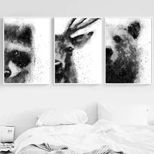 Black White Tiger Wolf Bear Deer Wall Art Canvas Painting Nordic Poster And Print Animal Wall Pictures For Living Room Decor