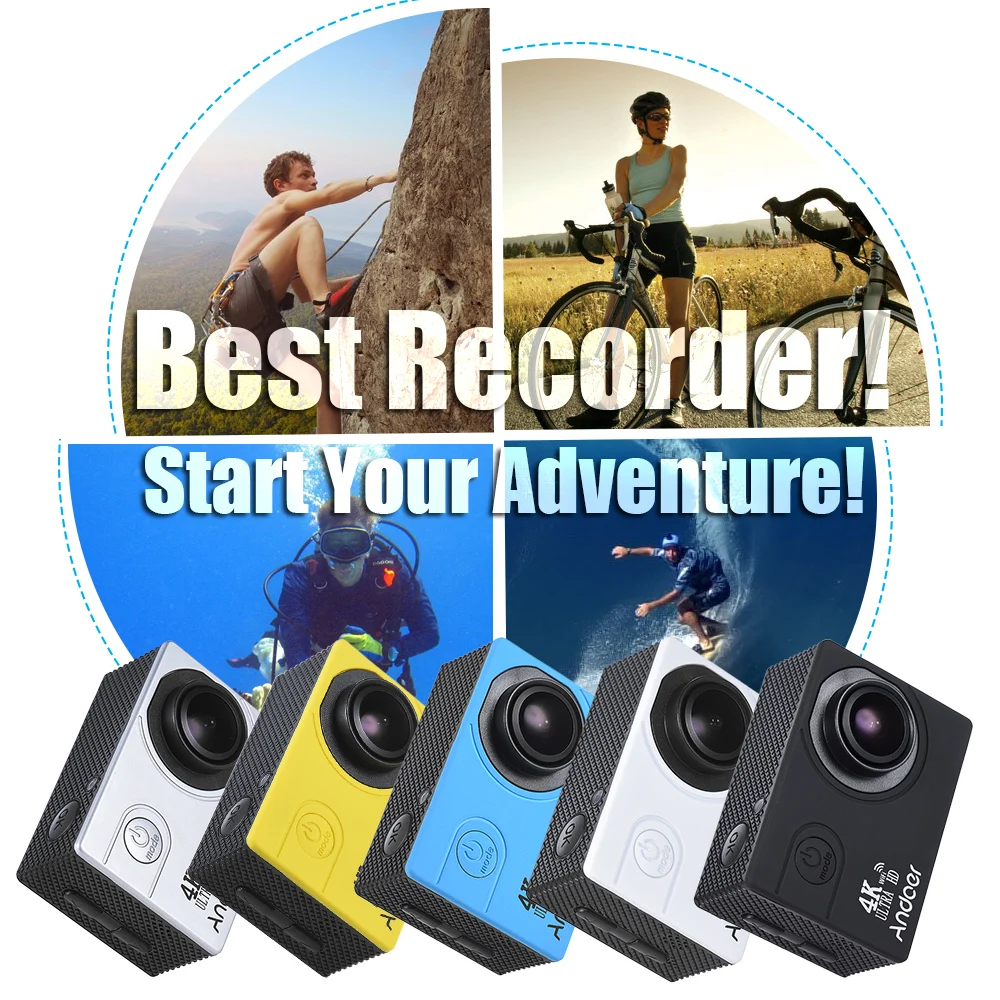 Экшн камера Andoer AN4000 4K 16 Мп Wi Fi 1080P 2 дюймовый ЖК экран широкоугольный объектив