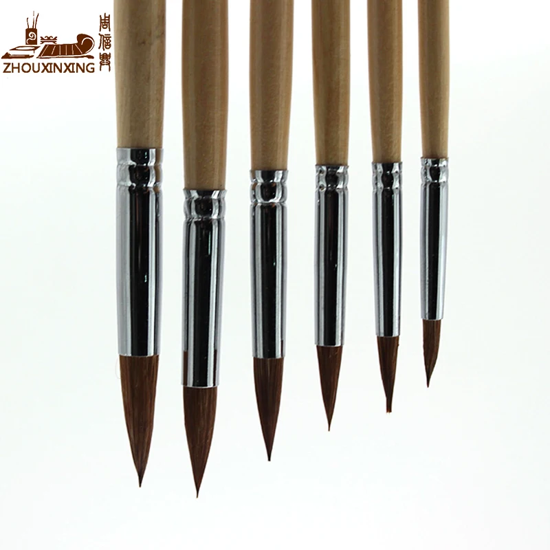 

Zhouxinxing 6pcs/Set Hook line pen Watercolor gouache painting brush horse hair wood short rod Drawing Art Supplies
