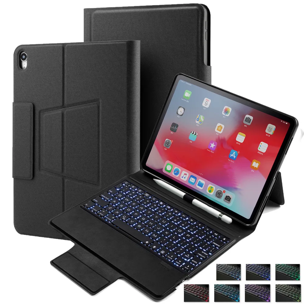 

Bluetooth Keyboard Case Backlit for Apple Ipad Pro 12.9 3rd Generation 2018, with Pencil Holder, Folio Stand Smart Case Cover