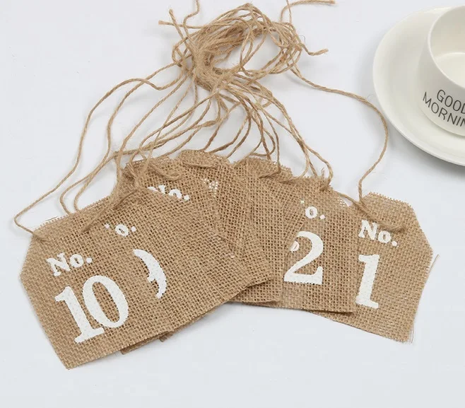 

10pcs/set Jute Hessian burlap Table Number table cards from 1 to10 rustic wedding table tag decor vintage wedding decoration