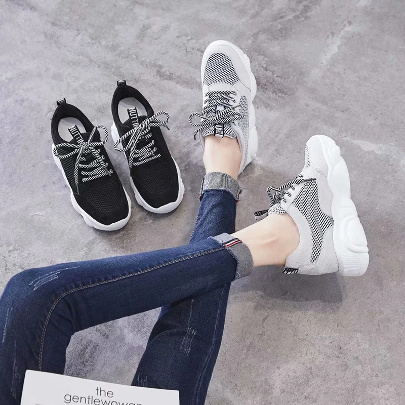 

Dumoo Spring 2019 Lady Sneakers Shoes Women Leisure Platform Wedges Height Increasing High Heel Shoes 7.0cm zapatillas mujer