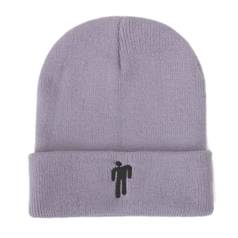 Light Purple Cap Billie Eilish Beanies, зимние шапки для женщин, для маленького человека, вязаные шапки с вышивкой, Мужская Осенняя шапка, женская шапка в стиле хип-хоп, шапочка - Цвет: Light Purple Cap