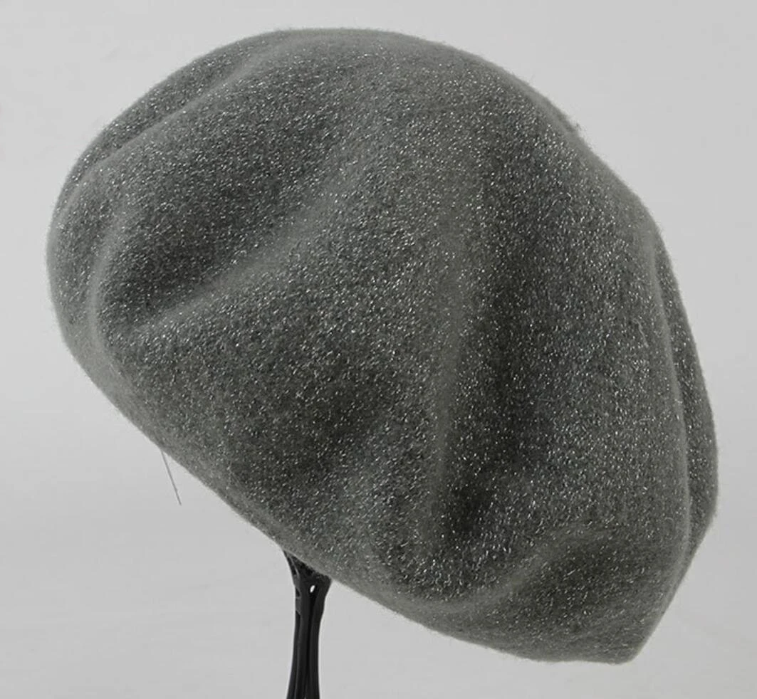 6pcs Elegant Wool Beret Caps Laced with Silver Threads Spring Women