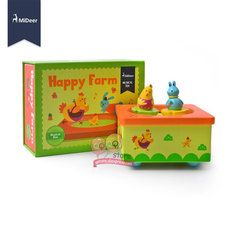 MiDeer Baby Wooden Music Box Happy Farm Dancing Animal Beautiful Tune Kids Educational Toys for Children Christmas Birthday Gift